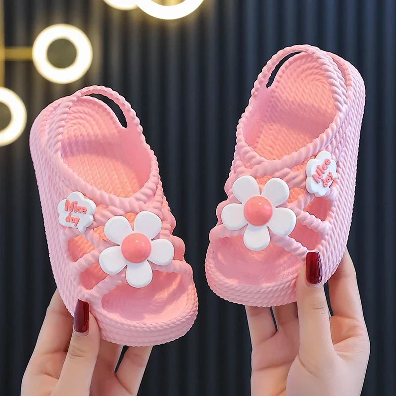 Summer Cute Flower Children Slippers Lithe Comfort Sandal For Girls Baby Non-slip Seabeach Flip Flops Home Kids Shoes 250326