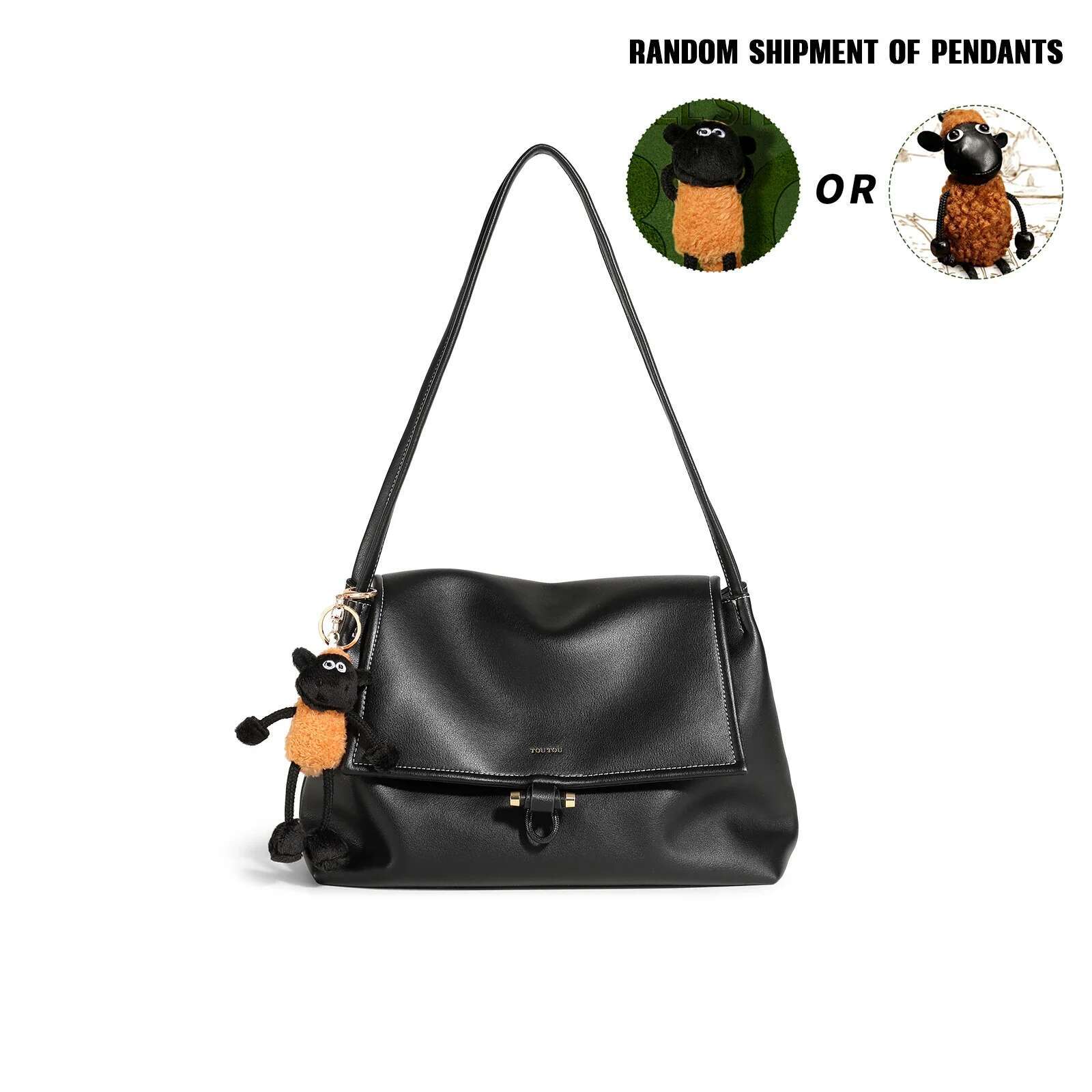 TOUTOU Women Shoulder Leather Texture Makeup Cosmetic Senior Sense Messenger Bag With Cute Pendent Daily Christmas Gift
