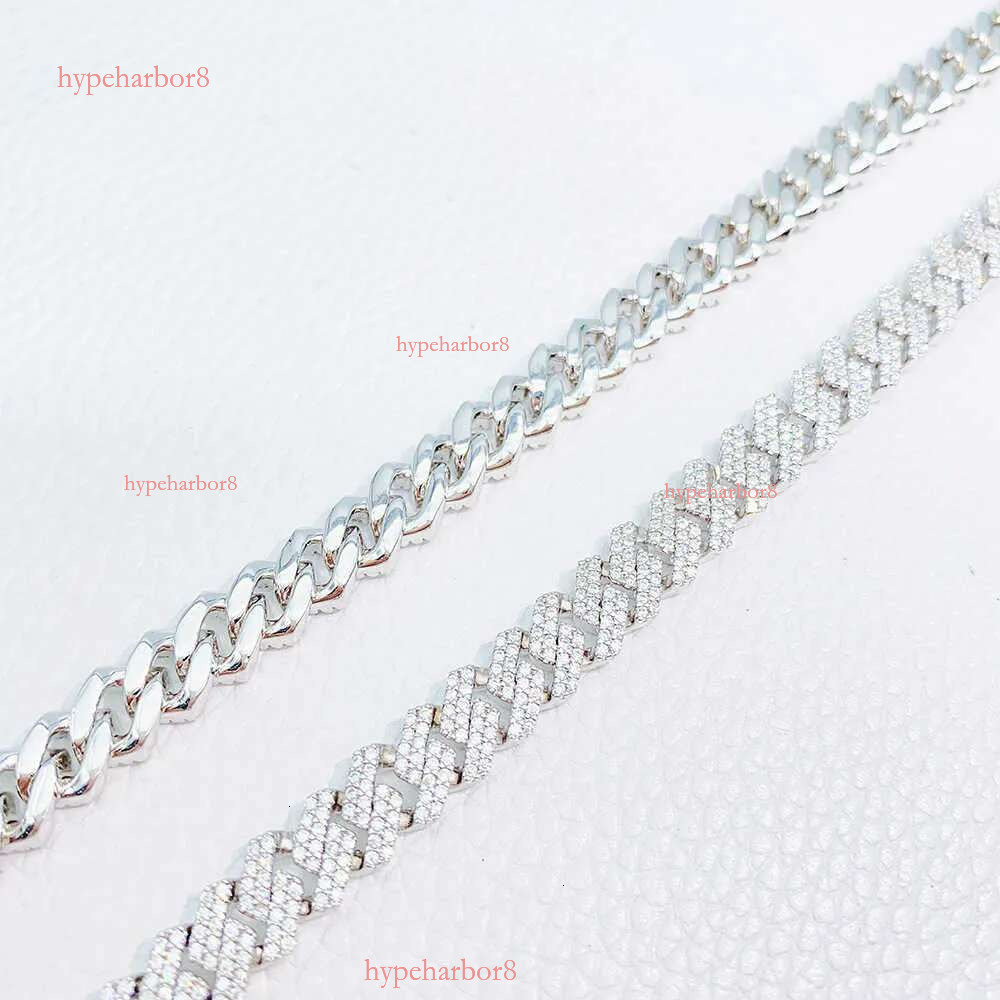 Trendy Cuban Chain Moissanite 8mm Dia Iced Out Personalized Necklace Sterg Sier