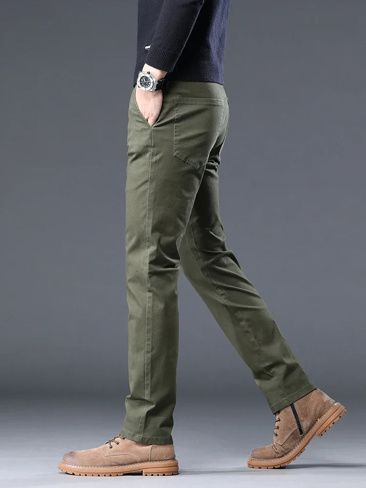 98 pure cotton autumn mens business casual pants iron free straight elastic fashion loose in 4 colors 250326