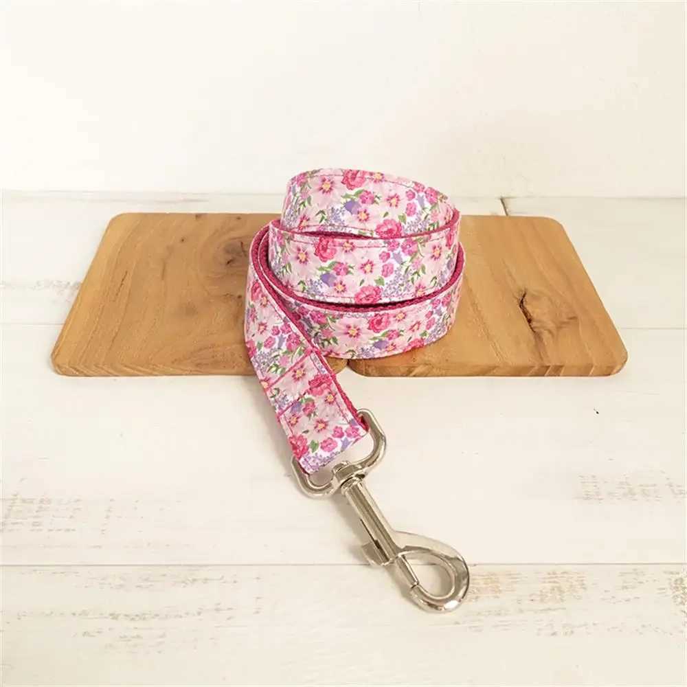 Personalized pet collar customized name ID tag adjustable pink flower cat dog collar lead strap X250326