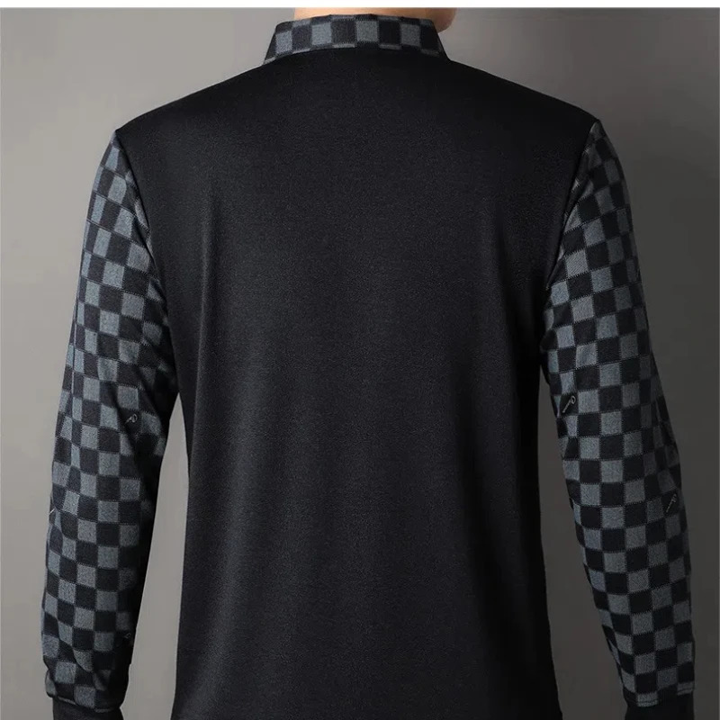 Spring and autumn flat twopiece polo shirt mens clothing long sleeved casual loose bottom Y2K top 250326
