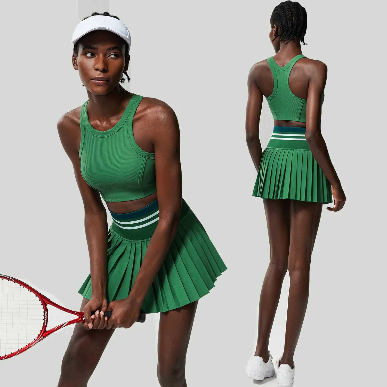 Womens short sportswear two-piece fitness yoga set high waisted tennis skiing crop top gym set womens breathable sportswear W250326