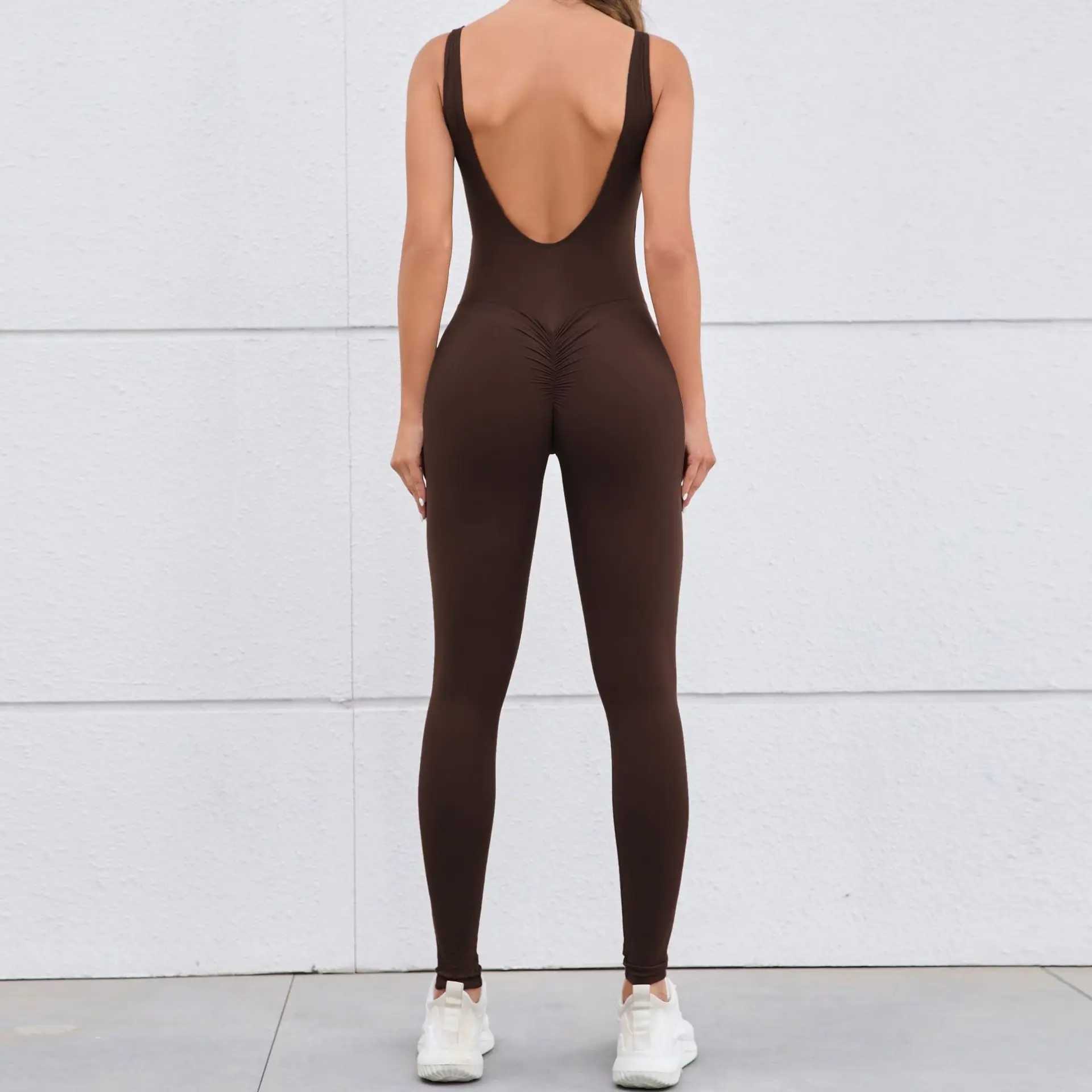 Gym set womens sports one-piece set training yoga suit womens fitness suit elastic sports jumpsuit womens fitness suit W250326