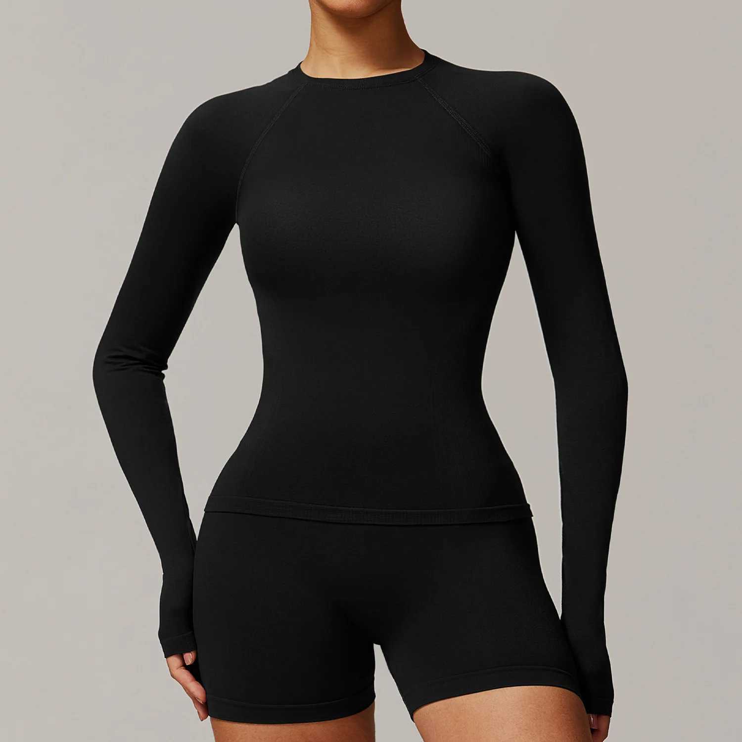 Seamless yoga womens long sleeved sexy fitness running gym clothing sportswear breathable high elasticity sports top W250326
