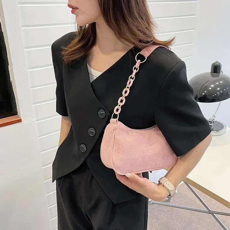 Fashion Vintage Women Corduroy Underarm Zipper Shoulder Protable Female Soft Casual Clutch Handbag Dumpg Bag