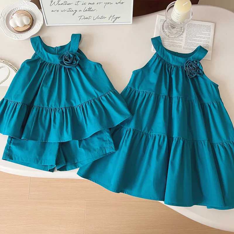 Girls casual dress sleeveless 3D floral set and dress childrens clothing 2 to 7 years old girls clothing W250326