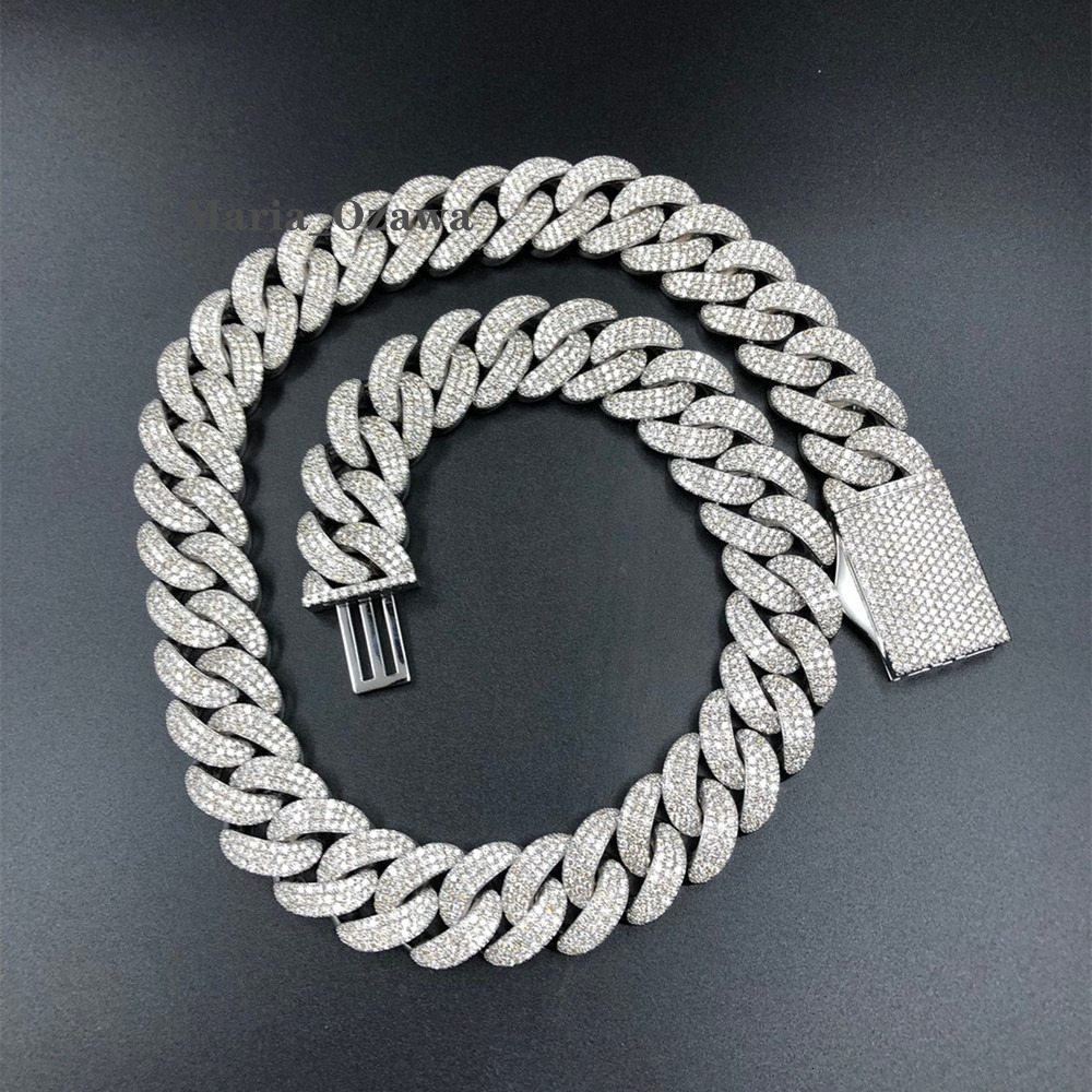 Custom Huge Hip Hop Iced Out Jewelry 25mm 925 Silver Moissanite Miami Cuban Link Chain