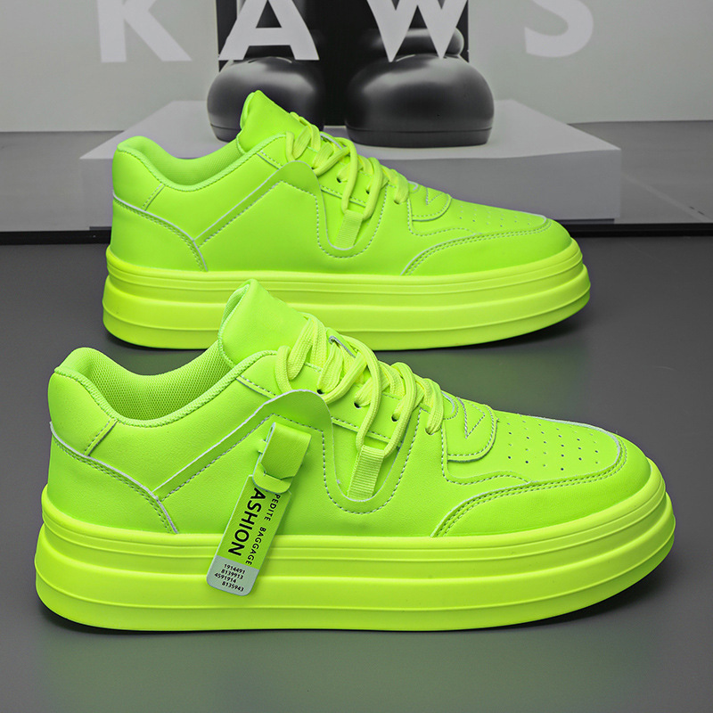 2025S New Trend Designer Men S Autumn New Thick Soled Korean Version Versatile Height Increasing White Fluorescent Green Men S Trendy Shoes