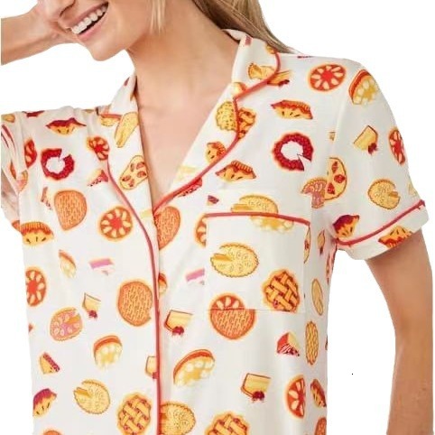 2025 Spring and summer short sleeved casual printed cardigan women's thin home clothing