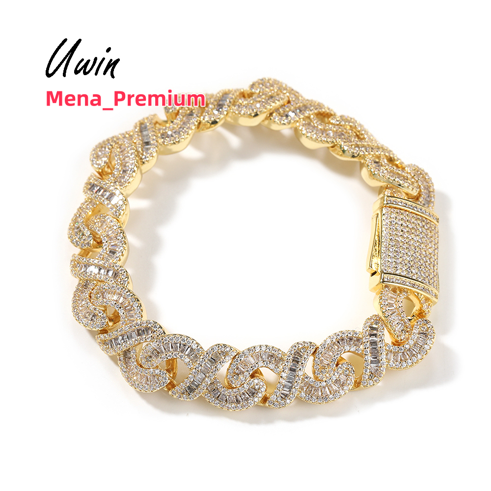 UWIN Iced Out 12mm Baguette CZ Infinity Miami Cuban Link Chain Bracelet Infinite Chain Hip Hop Icy Jewelry