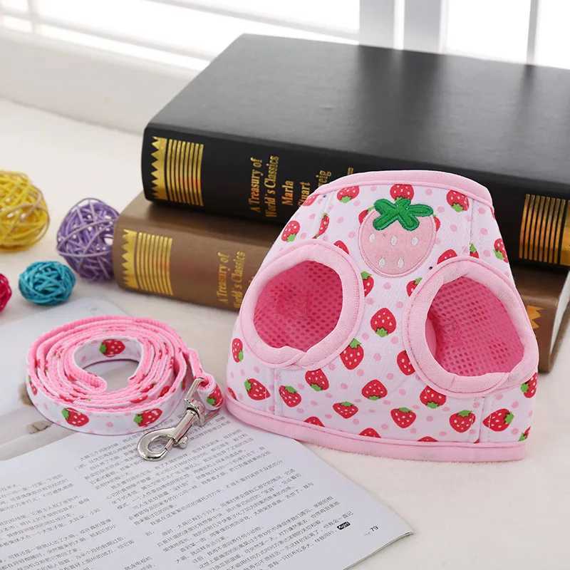 Cotton pet dog harness vest harness sweet strawberry breathable cat harness kitten safety soft control collar new pet supplies X250326