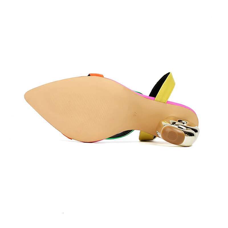 Kcenid New Mixed Colors Hollow Out Strange Heels Gladiator Sandals Women Pointed Toe Ankle Strap Pumps Wedding Party Prom Shoes