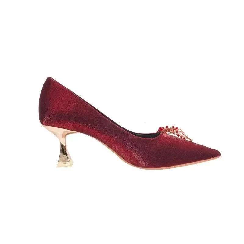 2025 Summer New Women's Single Shoes with Thin Heel, Combined Toe, Pointed Bow shaped Anti slip Wine Red Designer Fashion Low Top Shoes