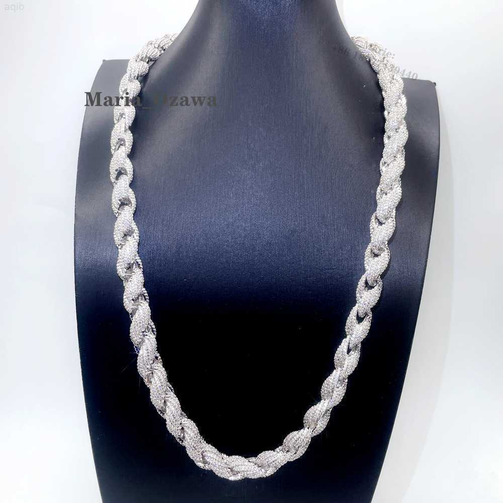 Shinning Jewelry Vvs Moissanite Diamond 7mm Wide Rope Chain Iced Out Necklace Men 925 Sterling Silver Necklace Hip Hop Necklace