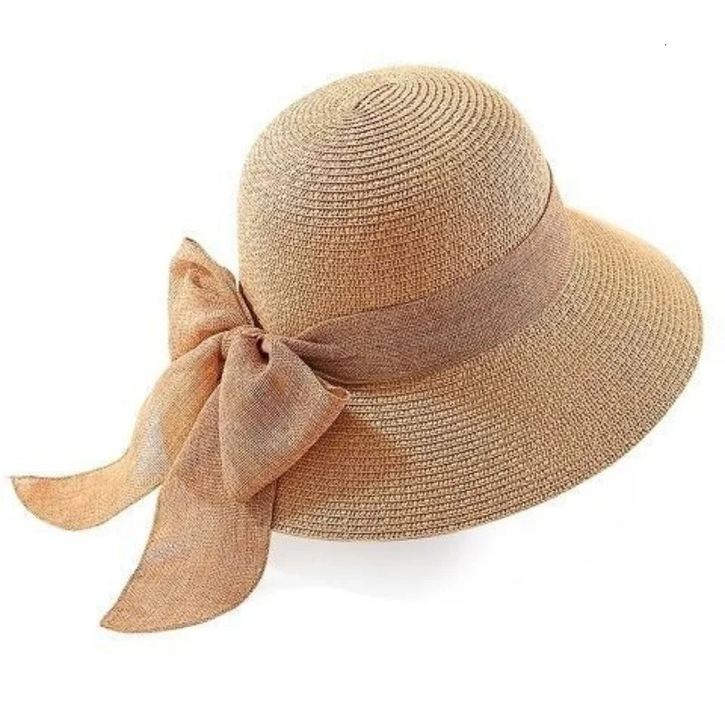 Fashion Flat Bowknot Panama Lady Hat Summer Hats For Women Sun Hat Beach Ladies Sun Hats For Women Straw Hat 250326