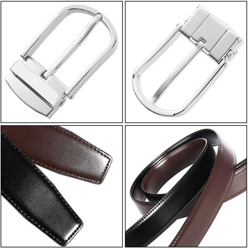 New mens reversible belt natural cowhide hard zinc alloy silver buckle brown belt genuine leather Trouser belt W250326