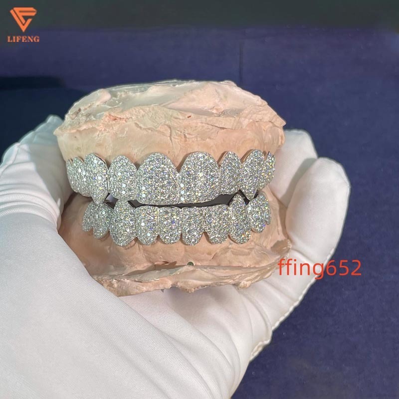 MSA-507 Custom 10k 14K 18k Gold 925 Silver Grillz Iced Out Moissanite Diamond Grillz Teeth