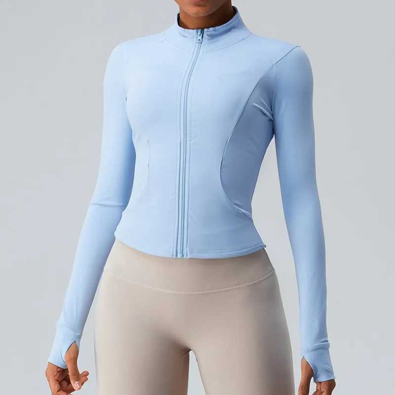 New outdoor running yoga jacket elastic womens sports jacket gym sports long sleeved womens quick drying tight zipper hooded sweatshirt W250326