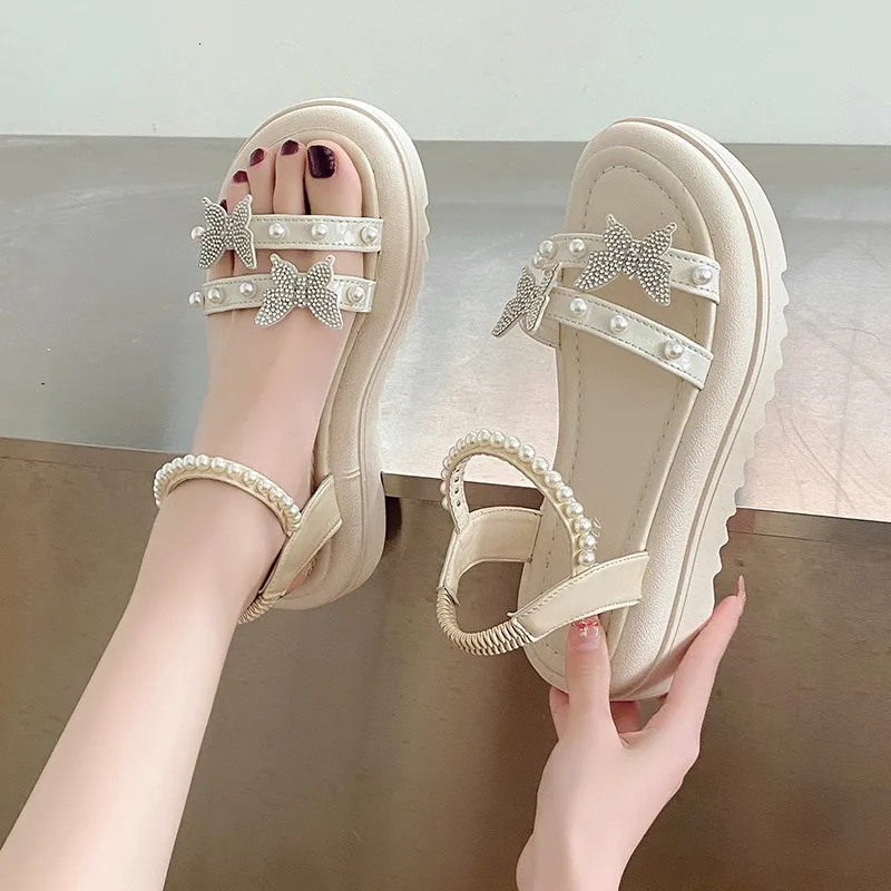 Womens Princess Shoe Bling Sandals Fashion Pearl Soft Bottom Female Dance Party Sparkly Beach 250317