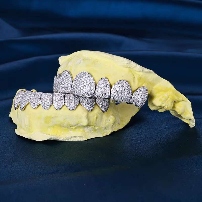 YAXI Factory Fine Jewelry Custom 8Top 8Bottom Grillz 925 Silver 10K 14K 10K Real Gold Iced Out VVS Moissanite Diamond Grillz