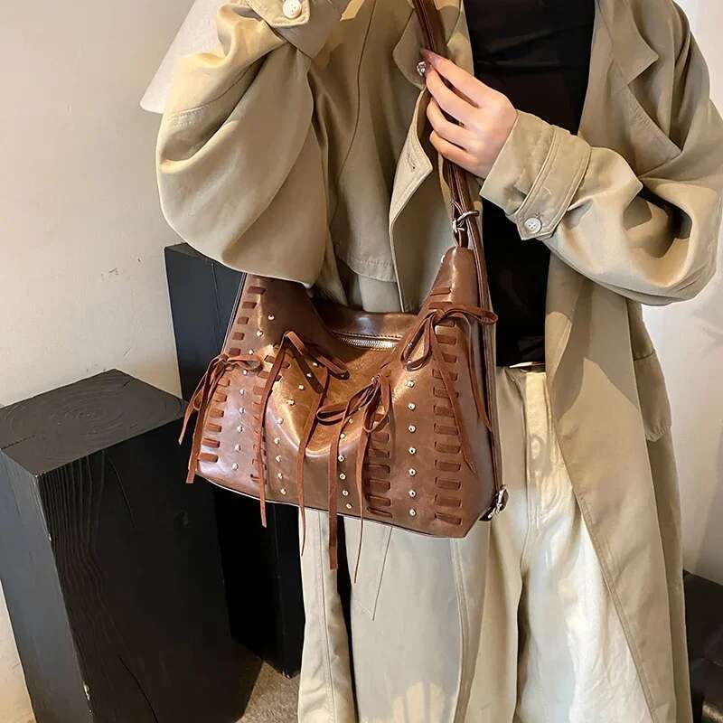 LEFTSIDE Studded Design Small PU Leather Shoulder Bags For Women 2024 Y2k Fashion New Trend Underarm Bag Female Handbags