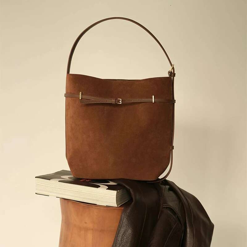 Fashion Design Retro Suede Tote For Women Ins Trendy Maillard PU Leather Bucket Hand Bag Ladies Vintage Shoulder Bags