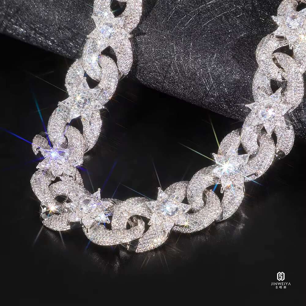 Hip Hop Jewelry Necklace 925 Silver Luxury Diamond VVS Moissanite Cuban Link Chain Moissanite Chain for Men