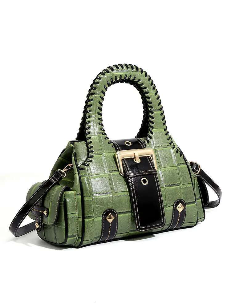 QJBY Designer Brand High Quality Woven Leather Boston Women's Handbag Large Capacity Multi-Layer 2024 New In Crossbody