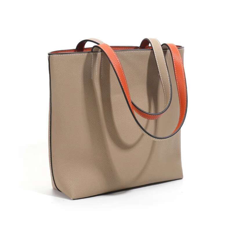 Customized Cow Leather Tote Commuter Women's Simple Causal Bucket Large Capacity Double Sided Shopping Shoulder Bag