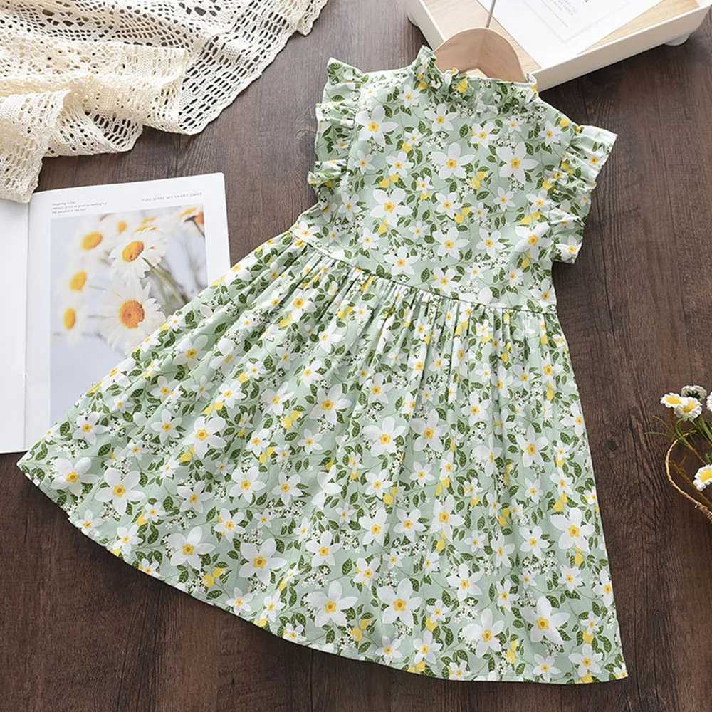 Menoea 2023 Summer Baby Girl Flower Dress Fashion Sled Flying Sleeve Flower Dress 2-6 Year Old Childrens Casual Clothing Set W250326