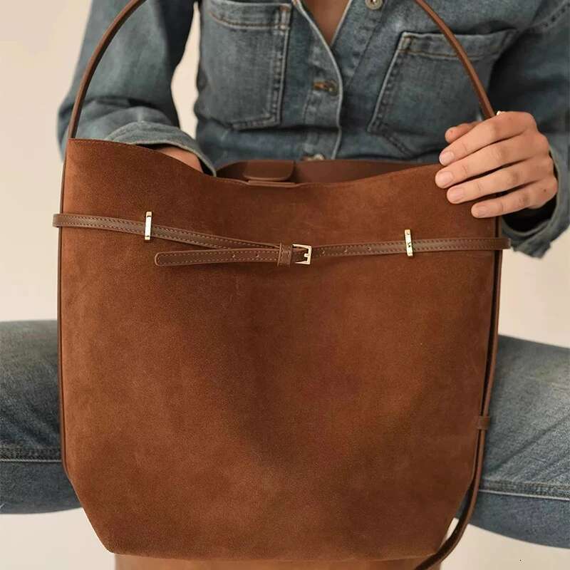 Fashion Design Retro Suede Tote For Women Ins Trendy Maillard PU Leather Bucket Hand Bag Ladies Vintage Shoulder Bags