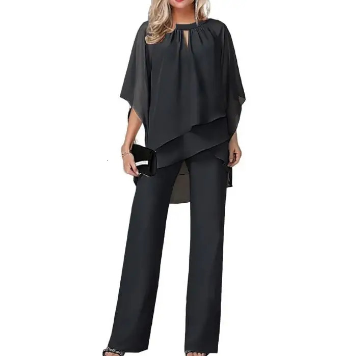 Womens suit trend fashion casual irregular bat sleeve toppants two-piece set womens two-piece set 250321