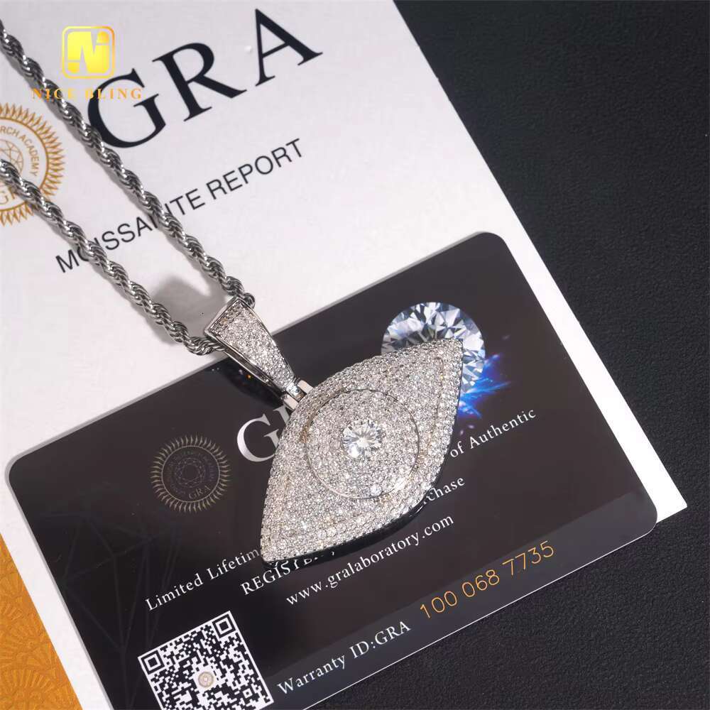 Iced Out Pendant VVS Moissanite Diamond 925 Sterling Silver Custom Hip Hop Moissanite Jewelry Pendant Necklace