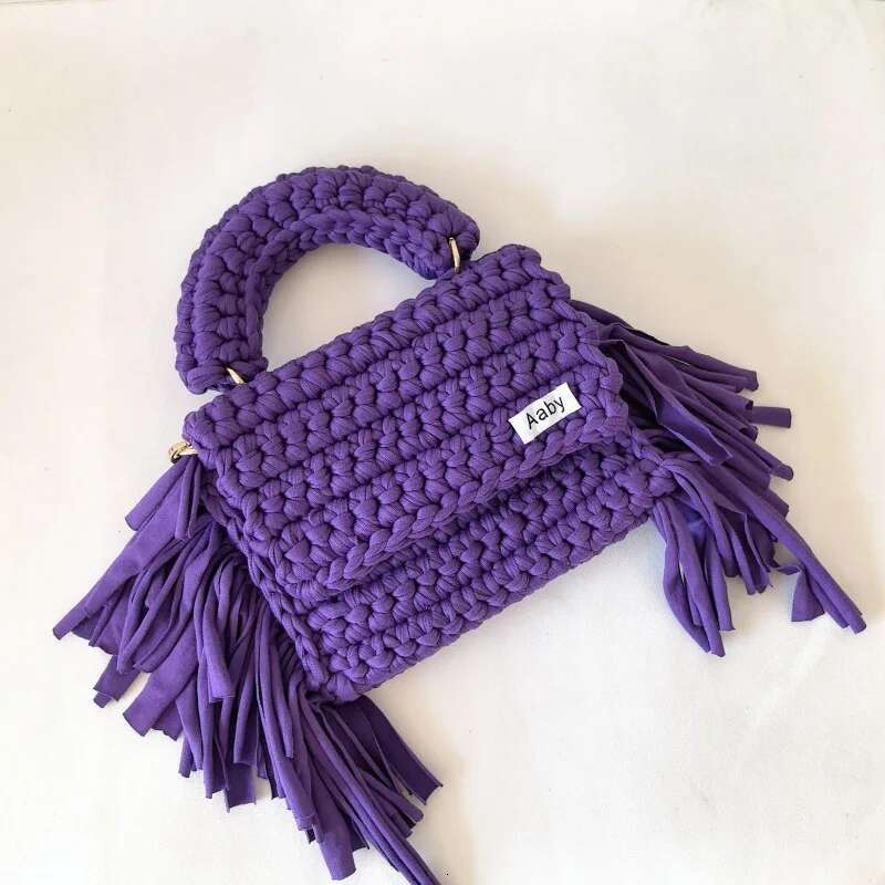 Ladies Handbag Purses Handmade Crochet Woven Tassel Single Shoulder Crossbody Small Square Women's Bag Purse Tote Bags