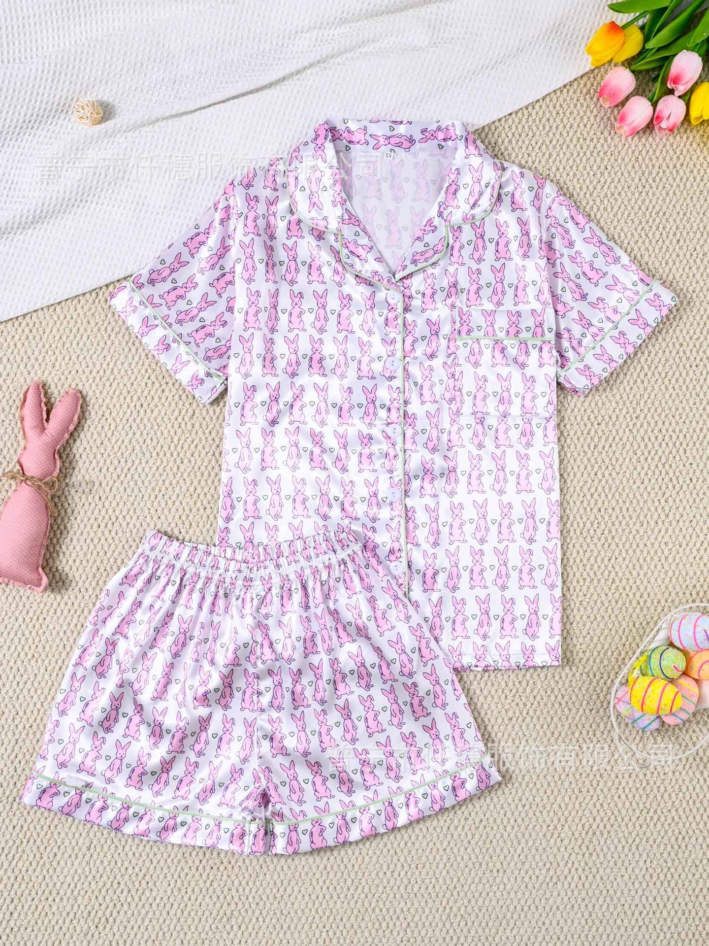Children's cartoon animal monkey print South Korean silk sleepwear set with short sleeves and elastic waisted home clothes