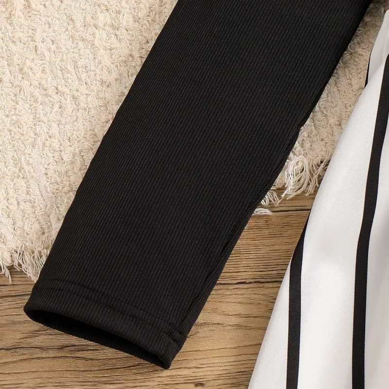 Childrens Girls Black Long Sleeve Patchwork Stripe Dress Spring Childrens Princess Dress 8-12 Year Old Girls W250326