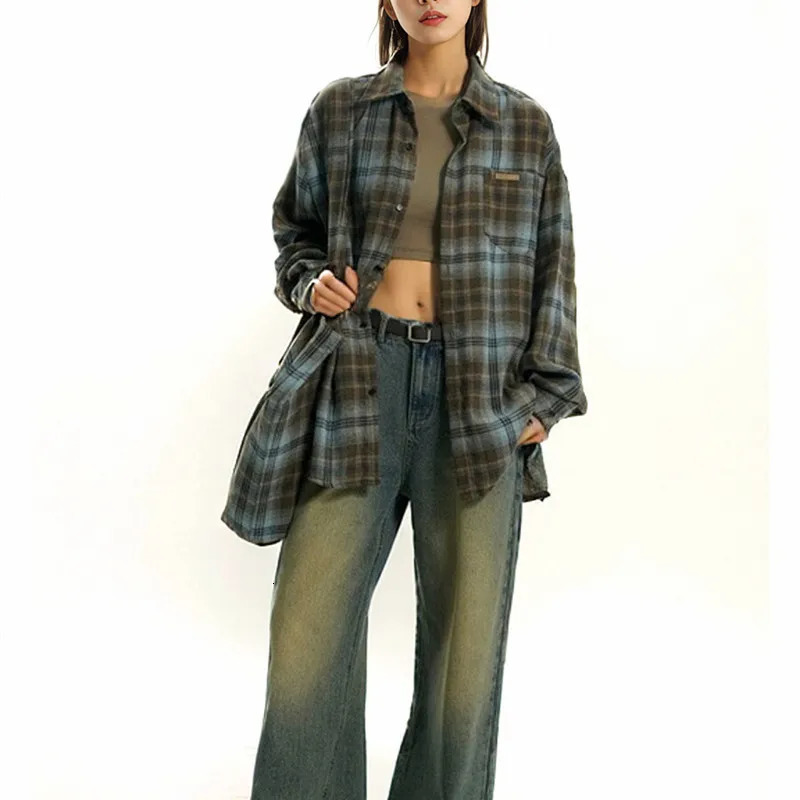 Fashion trend Two tone wool plain weave mens shirt for spring Y2k retro American loose casual long sleeved couple jacket 250326