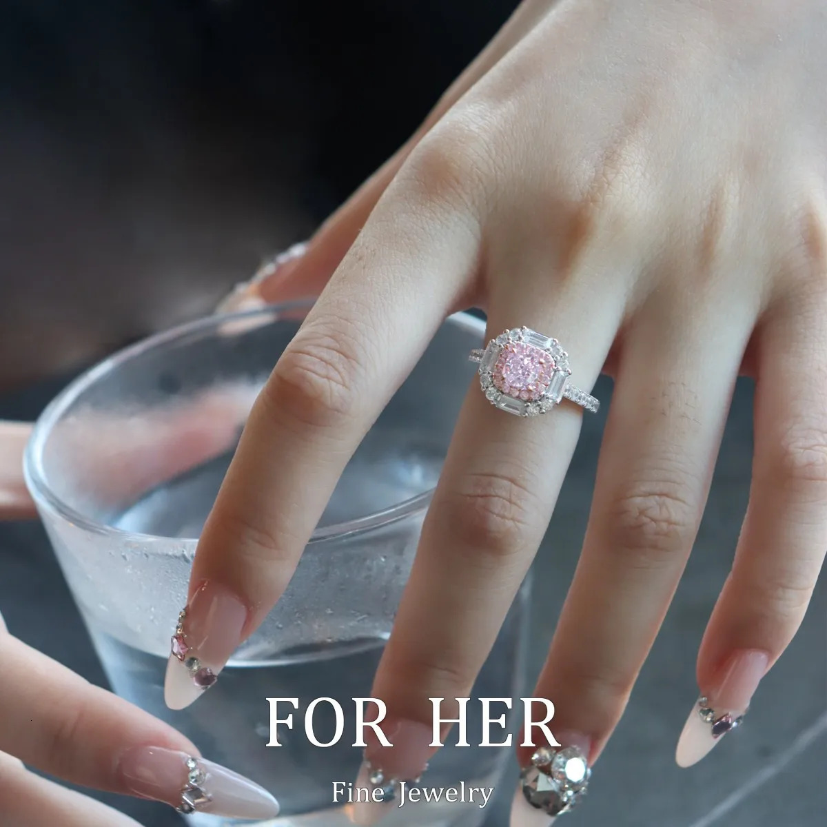 ForHer 925 sterling silver ring zircon pink diamond ring womens sparkling pad cutting high carbon diamond jewelry gift 250322
