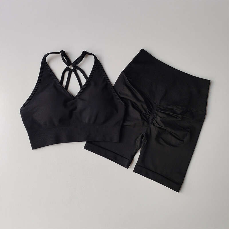 Women Yoga Pants New Fitness Beautiful Back Bra Yoga Suit Women S Quick Drying Exercise Training Hip Lifting Three Part Shorts Set