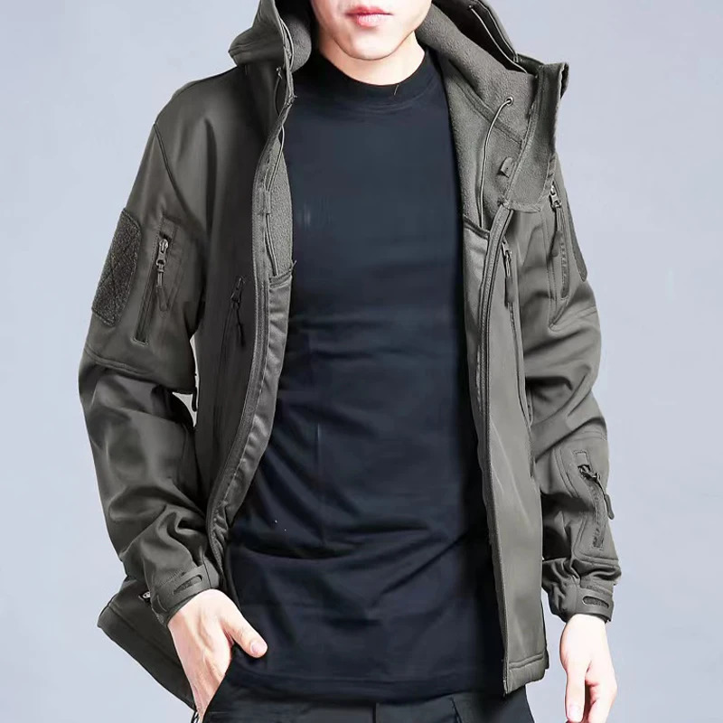 Autumn and Winter Tactical Elastic Wool Jacket Mens Waterproof Set Fishing Hiking Camping Cargo Pants Track 250326