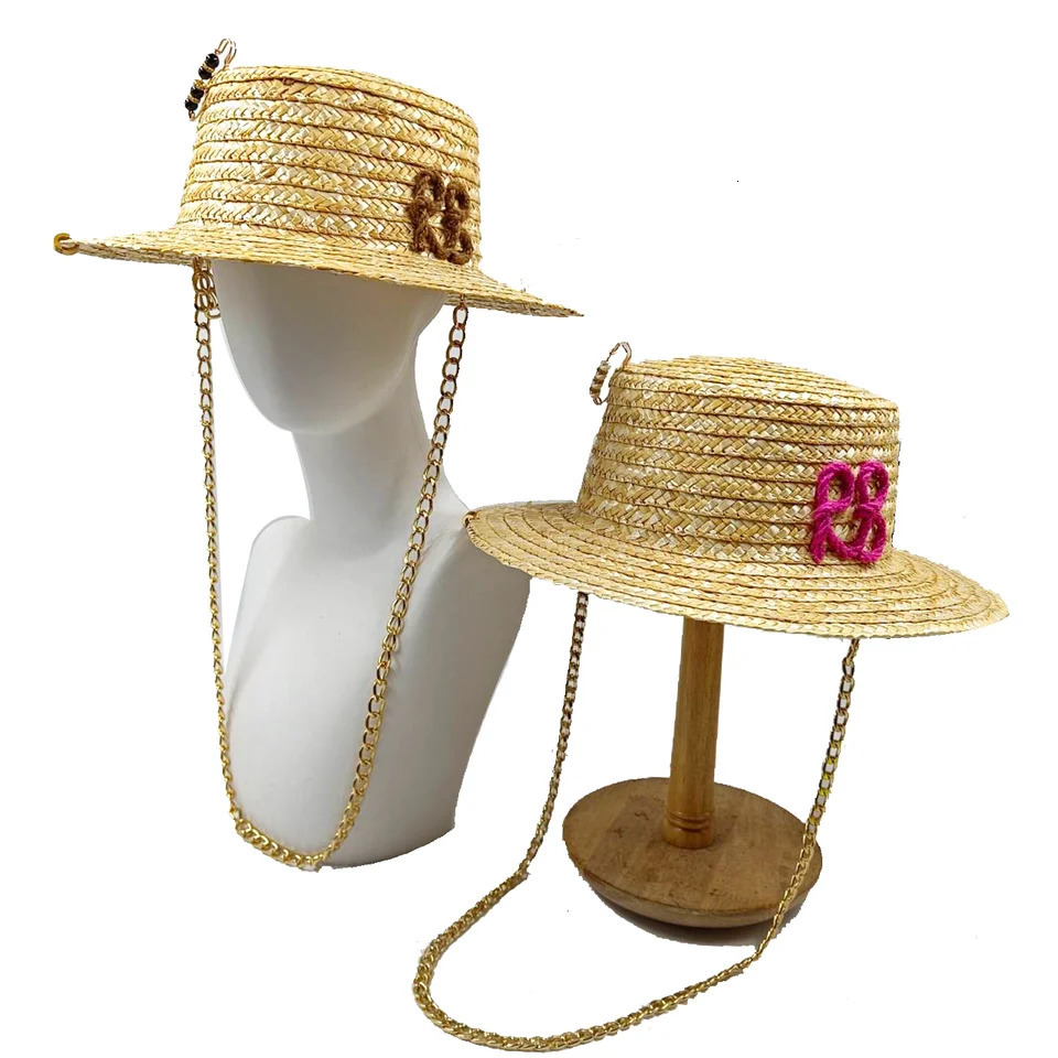 Summer sun hat Lafite grass French straw hat Womens chain decorated straw hat Holiday Sun hat Punk style beach 250325