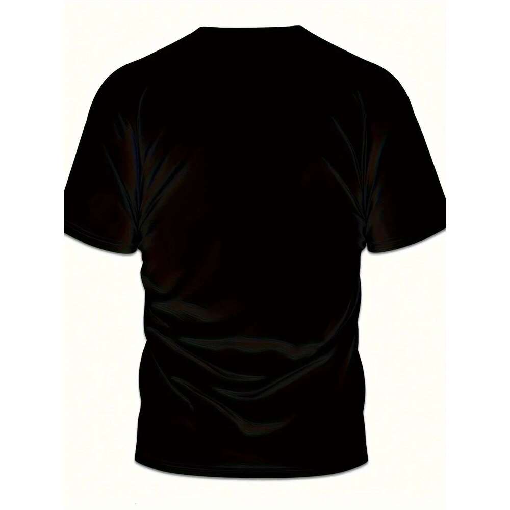Men s D poker style digital printed casual short sleeved round neck oversized fashionable sports T shirt