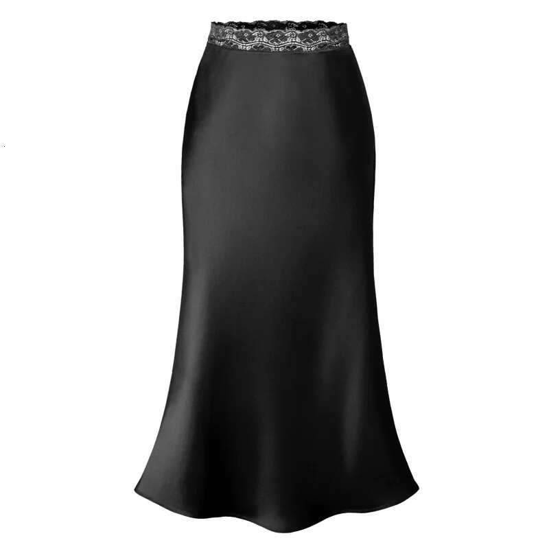 Dongdumaoyi DAMES Kant Taille Satijnen Midi Rok Mode Sexy Elastische Bodycon Lange A