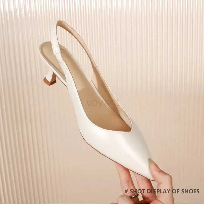 Elegant High H Silver Pumps Wen 2024 Summer Slingbacks Pointed Toe Par Shoes Wan Solid Thin Heeled Sandals Ladies Z250326