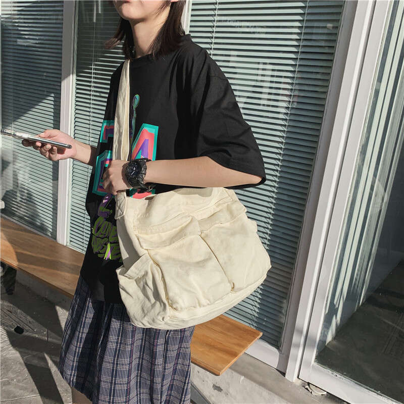 Work style single shoulder crossbody men and women ins canvas for students, school bag, street large capacity artistic leisure bag