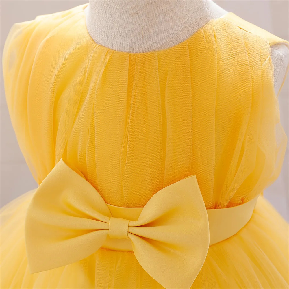 Baby Pleated Girl Princess Dress Outfit Infant White 1st Birthday Baptism Dress Toddler Bow Party Wedding Prom Gown Baby Clothes 250325