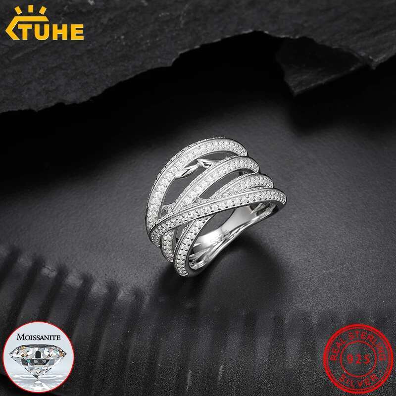 TUHE Unisex 925 Silver Ring Moissanite Woman Hip Hop Jewelry