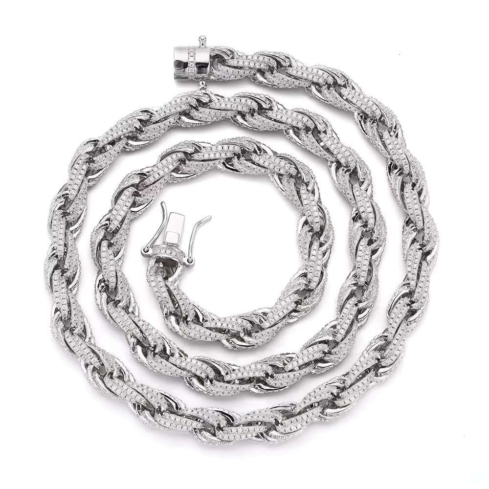Customized Bulk Size 6mm 8mm 10mm Iced Out Cz Moissanite Rope Chain 925 Sterling Silver HipHop Jewelry Moissanite Cuban Necklace