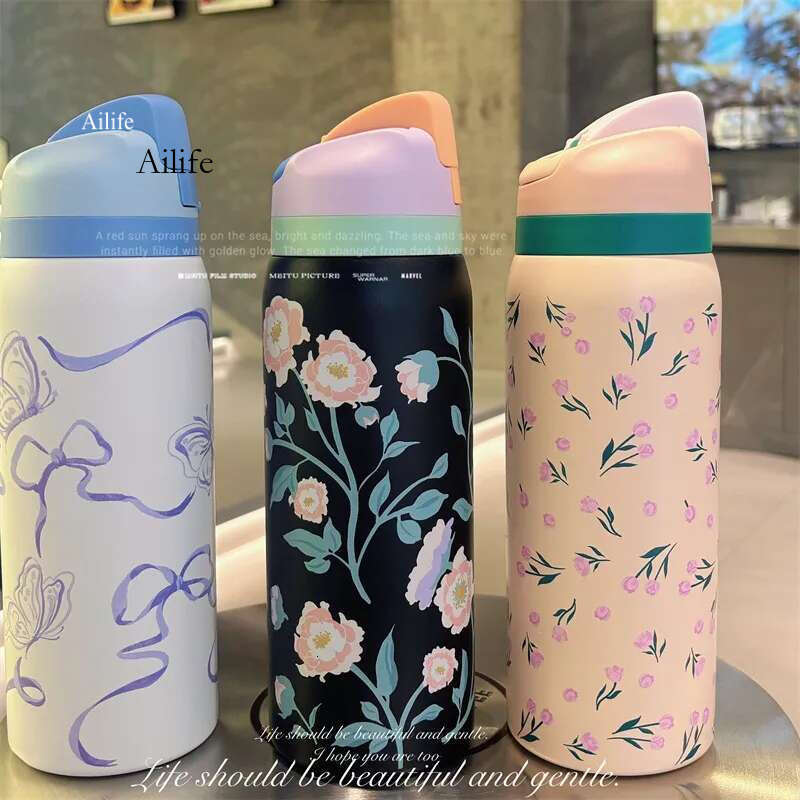 OWALA Water Bottles 32Oz Large Capacity Stainless Steel Tumblers Insulated Outdoor Sports Tied And True Pink Bows Cups Bounce Portable Handheld Mugs